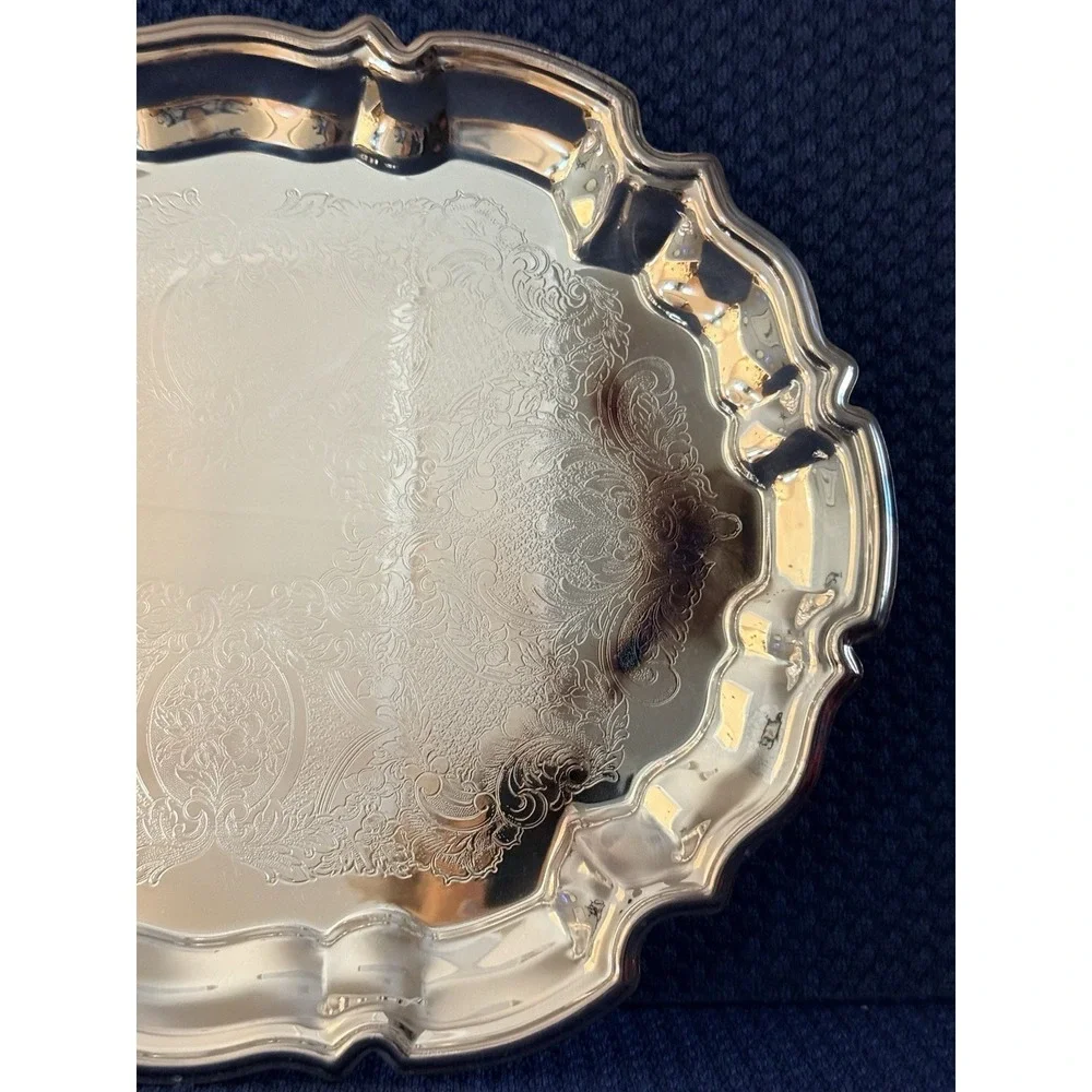 NEW VINTAGE 1978 LEONARD SILVER PLATED CHIPPENDALE TRAY 14
